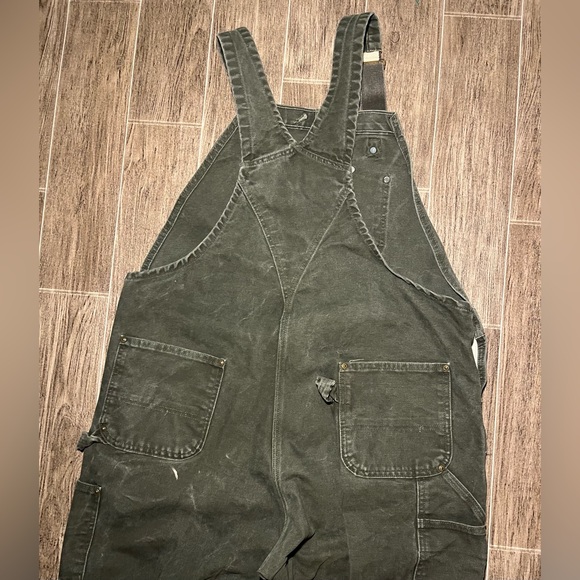 VTG Carhartt Double Knee Duck Canvas Bib Overalls R06 MOS Mens 42x32 Green - Picture 7 of 10